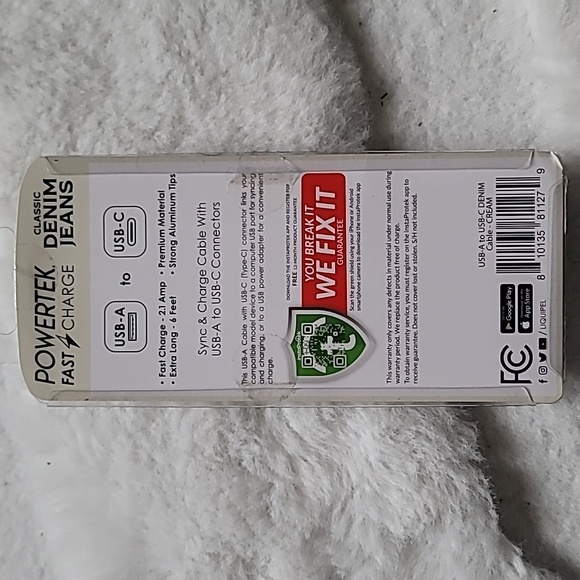 Powertek Cream Denim Jeans 6 Ft Fast USB Cable Charger - Picture 4 of 4